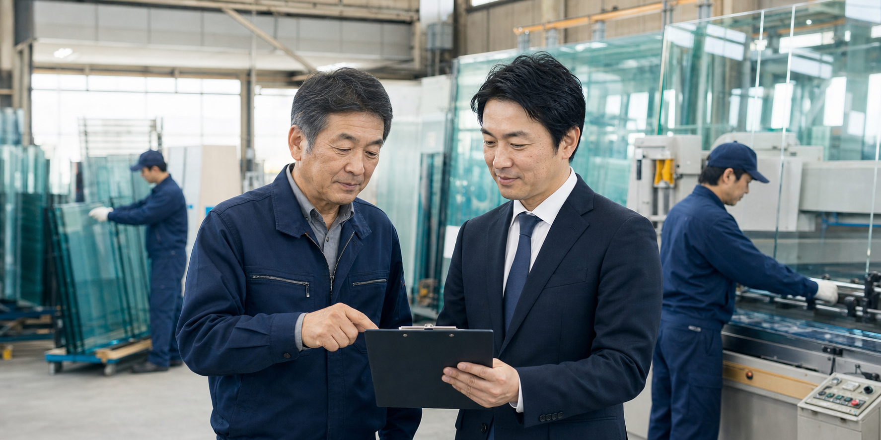 ガラス会社 M&Aを相談する経営者とアドバイザー